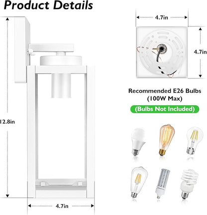 BesLowe Outdoor Wall Light Fixtures, Exterior Waterproof Wall Lanterns, White Porch Sconces Lighting with E26 Sockets & Glass Shades, Modern Wall Lamps for Patio Front Door Entryway
