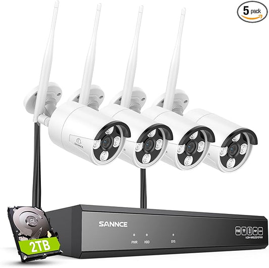 SANNCE 16CH 4K NVR Wireless Security Camera System with 4 * 8MP IP66 Waterproof Surveillance IP Cameras, 2TB HDD Storage, Dual-Band WiFi, H.264+ Video Coding, Night Vision