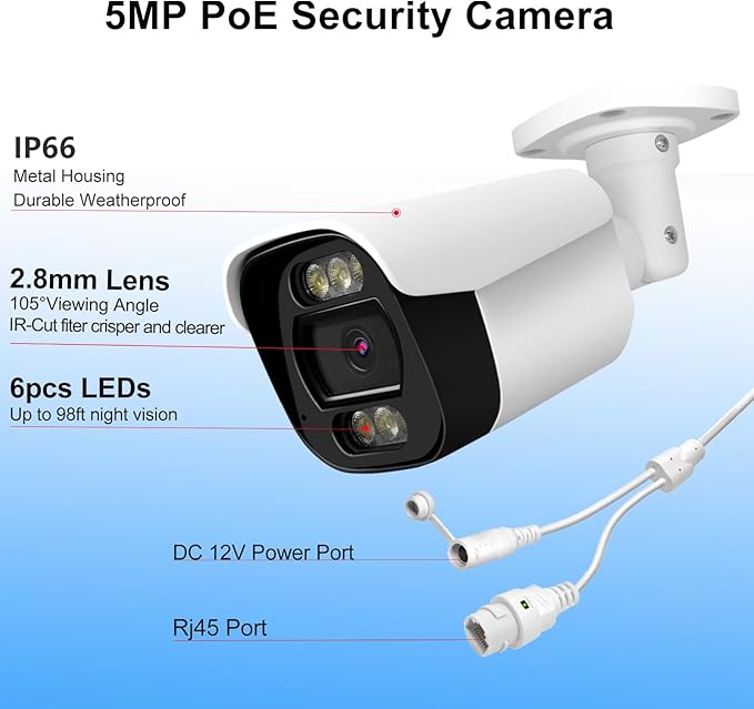 5MP PoE IP Bullet Camera Outdoor, Full Color Security IP Camera with Smart Dual Light, Two Way Talk, 98ft Night Vision, 110°Wide Angle, Human/Vehicle Detection