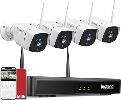 Firstrend 1080P Wireless Security Camera System Outdoor,8CH NVR 2 Way Audio 4pcs 2MP WiFi IP CCTV Cameras with Motion Detection for Home Security,IP66 Waterproof,24/7 Recording,No Monthly Fee