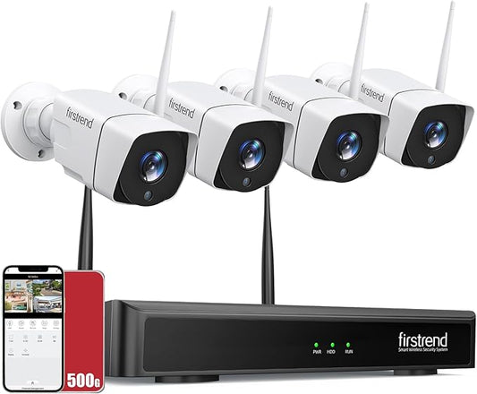 Firstrend 1080P Wireless Security Camera System Outdoor,8CH NVR 2 Way Audio 4pcs 2MP WiFi IP CCTV Cameras with Motion Detection for Home Security,IP66 Waterproof,24/7 Recording,No Monthly Fee
