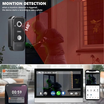 ANJIELO SMART Wired Video Intercom System Tuya WiFi 7 Inch Touch Screen 1080P Doorbell Intelligent Tuya APP Intercom Kit with 3 in 1 Unlock Motion Detection,Anti-Tamper Alarm,32G (1 Bell+2 Monitor)