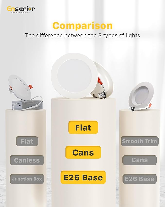 Ensenior 4 Inch LED Can Lights 6 Pack, Dimmable Retrofit Led Recessed Lighting, 5CCT Adjustable Color Temperature (2700K-5000K), 7W=77W 700LM, IC & Damp Rated, ETL&FCC Certified