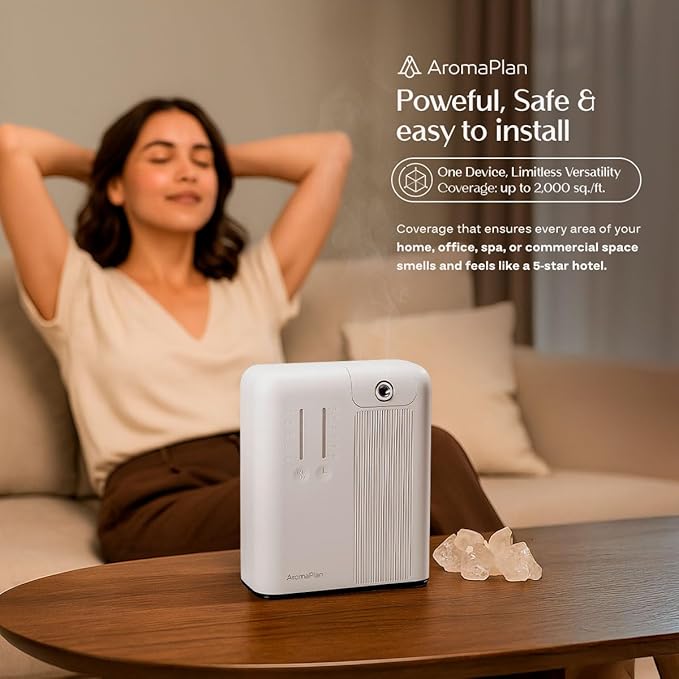 AromaPlan 5 Star Collection Cold Air Scent Diffuser, Whole House (2 Scents Included)- Waterless Smart Aroma, Scent &Time Adjust., App Control, HVAC | Home, Commercial, Hotel | Large Room, 2,000 sq.ft