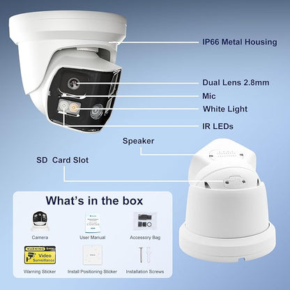 UNILOOK 4K 8MP Dual Lens PoE IP Security Camera Outdoor, 180 Degree Panoramic Wired Security IP Camera, Smart Dual Light, AI Human/Vehicle Detection, Two Way Talk, 512GB SD Slot, Full Metal, NDAA
