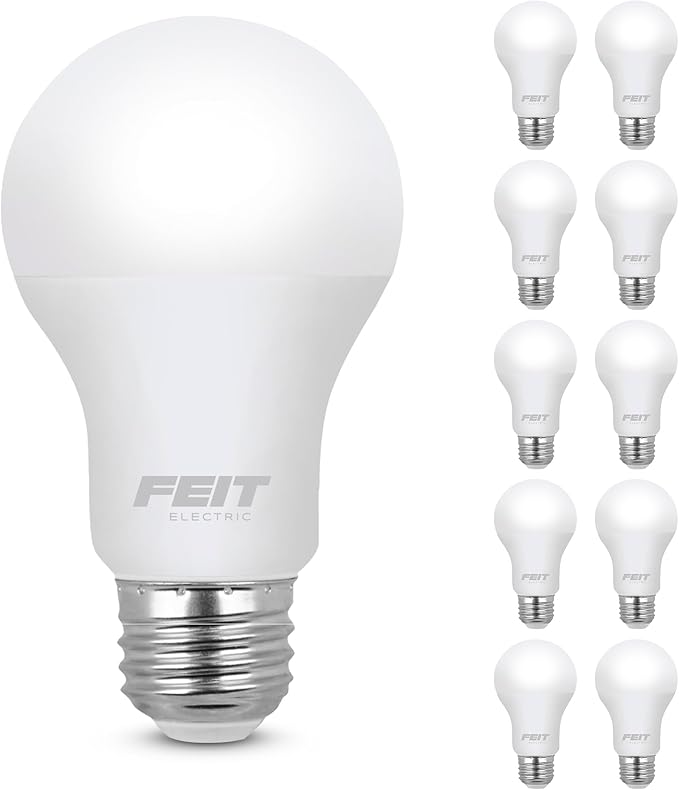 Feit Electric A19 LED Light Bulbs, 60W Equivalent, Non Dimmable, 800 Lumens, E26 Standard Base, 2700k Soft White, 80 CRI, 10 Year Lifetime, Energy Efficient, 10 Pack, A800830/10KLED/10/RP