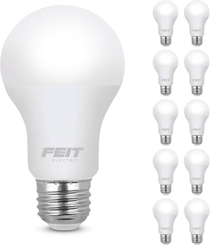 Feit Electric A19 LED Light Bulbs, 60W Equivalent, Non Dimmable, 800 Lumens, E26 Standard Base, 2700k Soft White, 80 CRI, 10 Year Lifetime, Energy Efficient, 10 Pack, A800830/10KLED/10/RP