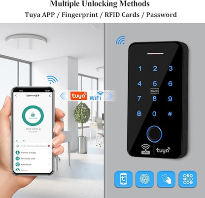 Fingerprint Access Control System WiFi Tuya IP68 Biometrics RFID Keypad 125KHz 13.56MHz, 280KG 600lb Electromagnetic Door Lock Kit, 12VDC Power Supply with 10PCS Key fobs