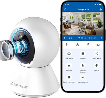 MeterMall HuntVision - 3MP Indoor WiFi PT Camera, Ivy Smart APP, Support 2.4G WiFi and Bluetooth, Day and Night Mode, Security Camera with Accurate Human Detection and Human Tracking
