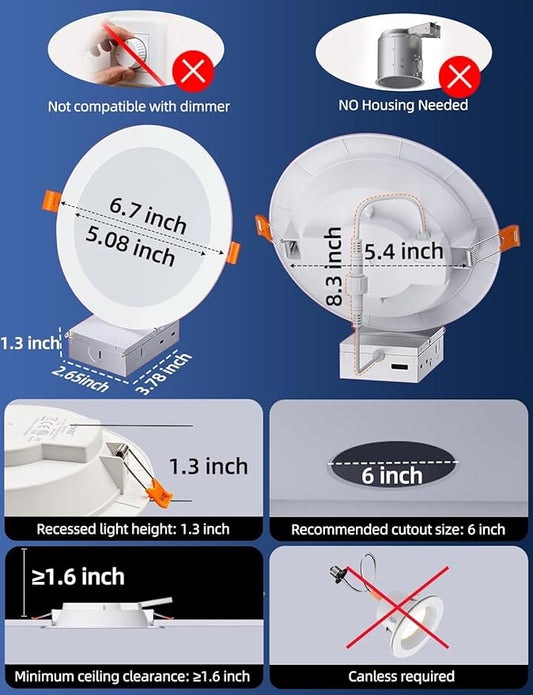 HEKEE LED Reccessed Downlights, Color Changing, 6 Inch, Recessed Ceiling Lights (6 Packs)
