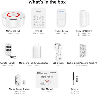 Wireless Alarm System 9 Piece Kit, WiFi Alarm System for Home Security with Phone APP Alert (Alarm Siren, Keypad, Remote, Motion, and Door Sensors) for Home, Apartment, Compatible with Alexa