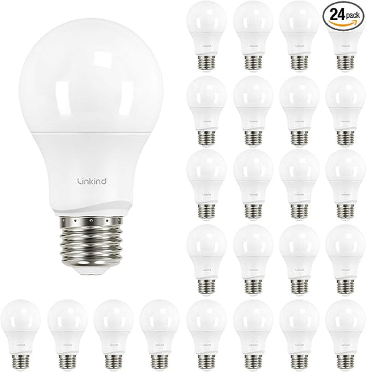 Linkind Dimmable A19 LED Light Bulbs, 60W Equivalent, E26 Base, 5000K Daylight, 9.5W 840 Lumens 120V, UL Listed FCC Certified, Pack of 24