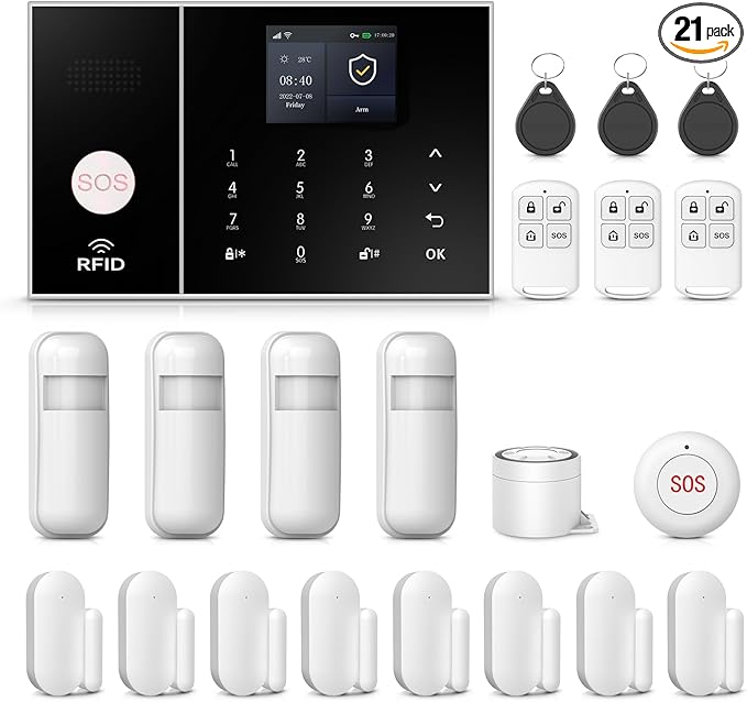 PGST WiFi Alarm System for Home Security,DIY Door Alarm Sensors,Tuya App Remote Control,Compatible with Alexa&Google for Villa,Apartment,Cabage,No Contract Fee