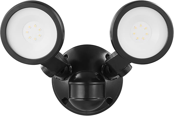 GLOBE Electric 10W Twin Head Motion Sensor LED Flood Light, 1000 Lumens, 180° Detection, 40-Ft Range, 4000K Daylight, Hardwired, Weather Resistant, 17000200