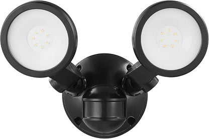 GLOBE Electric 10W Twin Head Motion Sensor LED Flood Light, 1000 Lumens, 180° Detection, 40-Ft Range, 4000K Daylight, Hardwired, Weather Resistant, 17000200