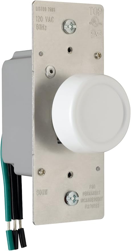 Legrand Pass & Seymour 600W Preset Rotary Dimmer Light Switch, For Home Lighting & Ambient Mood Control, Incandescent & Halogen Bulbs, Single Pole, R600PWV, White, 1 Count