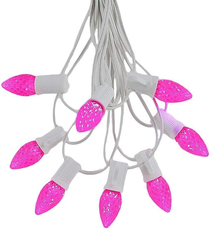 Novelty Lights 25 Foot C7 LED Outdoor Lighting Patio Christmas String Lights, Red, White Wire, 25 Bulbs