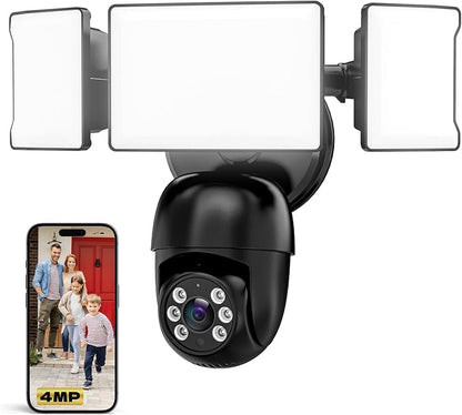 Olafus Flood Light Camera Outdoor, 2K QHD Video, 360°Panoramic View, Motion Detection Alerts, Two-Way Audio, Powerful Floodlight Security Camera Adjustable Lighting Secure Your Home