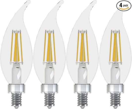 GE Lighting Relax HD LED E12 Chandelier Bent Tip Light Bulb, 60-Watt Equivalent, Clear Finish, Soft White, Dimmable, 4-Pack