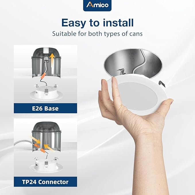 Amico Recessed Lighting 4 Inch, 48 Pack 5CCT Flat LED Can Lights, 2700K/3000K/4000K/5000K/6000K Selectable, 7W Eqv 120W, 700LM Brightness, Retrofit Installation - ETL & FCC