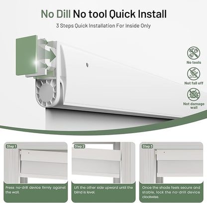 Motorized Blinds with Remote, Blackout No Drill Cordless Smart Roller Shades, Automatic Blinds for Windows, White,28" W x 72" H