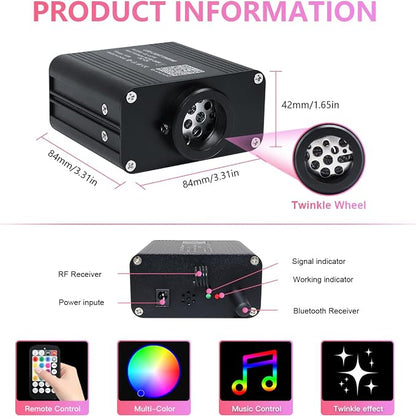 16W Car Home Starlight Headliner Kit, Twinkle & Sound Activate RGBW Fiber Optic Lights with APP & Remote Control, Star Lights for Ceiling Decoration, 300 pcs 9.8ft