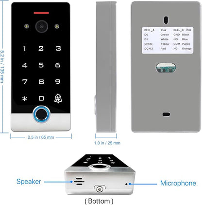 Smart WiFi Video Intercom & Doorbell Tuya Access Control System, All-Metal Fingerprint Keypad 1080P Night Vision Camera, Video Monitoring, Fingerprint/Password/Card/Tuya APP Remotely Unlock