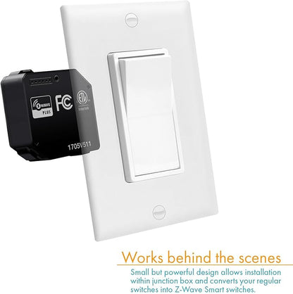 Z-Wave Plus Relay, Hidden Smart Switch Wireless Remote Control to Lights and Ceiling Fans, 120-277VAC, 10A, Neutral Wire Required, ZWN-RSM1-PLUS, Black, 2-Pack