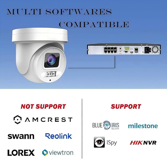Real HD 4K 8MP Mini PTZ Dome PoE IP Camera Outdoor Pan 350° Tilt 90° 5X Optical Zoom, 130Ft Full Color Night Vision, H.265, IP67, NDAA Compliant