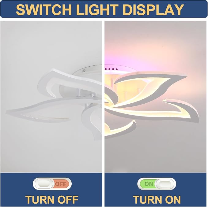 50W Dimmable LED Ceiling Light, 5-Petal Flush Mount, White | 23.6" Flower Ceiling Light with Remote, 3000K-6000K, 3000LM, Memory, Night Light & Timer for Bedroom Living Room Kitchen
