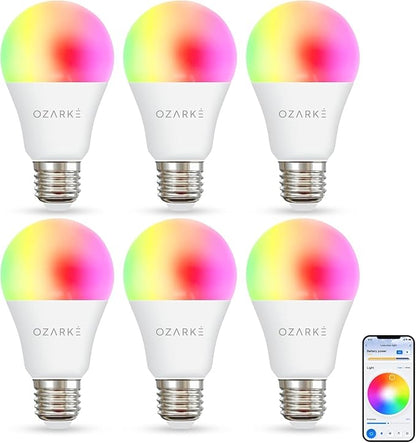 Ozarke Smart LED Bulb Smart Light Bulbs Alexa Compatible, Google Assistant, Color Changing Controlled Light Bulb 2700K-6500K RGB Dimmable (Bluetooth, 1, Count)
