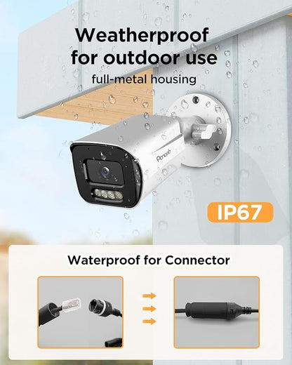 16 Channel Security Camera System 4TB HDD, H.265 12PCS 5MP PoE Commercial IP Bullet Camera, Smart Color Night Vision, 2 Way Audio Talking, AI Human Detection, Remote Access, PB65A1216-5MD