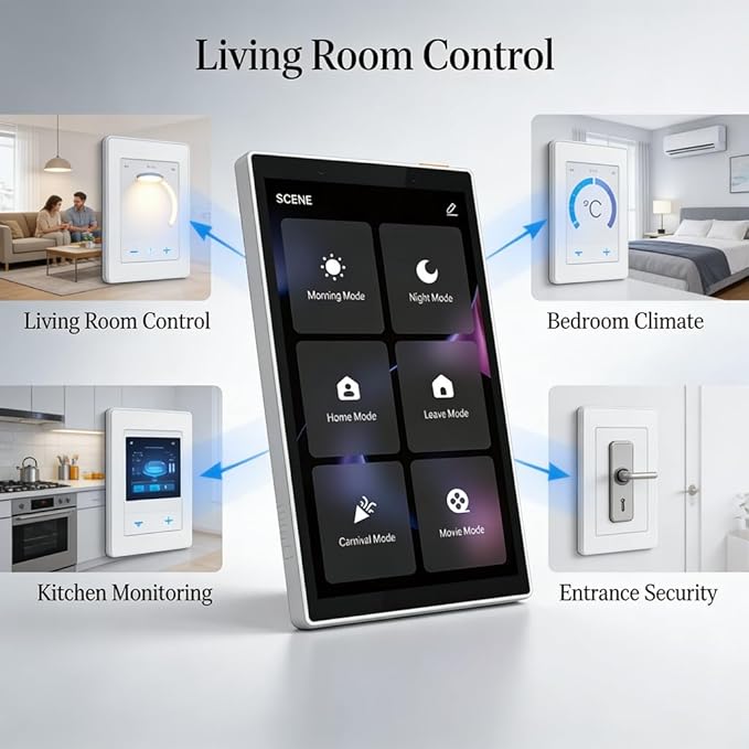5 Inch Smart Home Control Panel Touchscreen, All - in - One Multimode Gateway Switch, White - Hands - Voice Control, Quick Device Management, Easy Installation for Home Auto