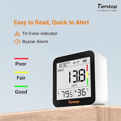 Temtop M10+ WiFi Air Quality Monitor, Rechargeable CO2 Detector with PM2.5 TVOC AQI Temperature and Humidity, 6-in-1 Indoor Pollution Meter with App Control, Data Export, E-Ink Screen for Home Office