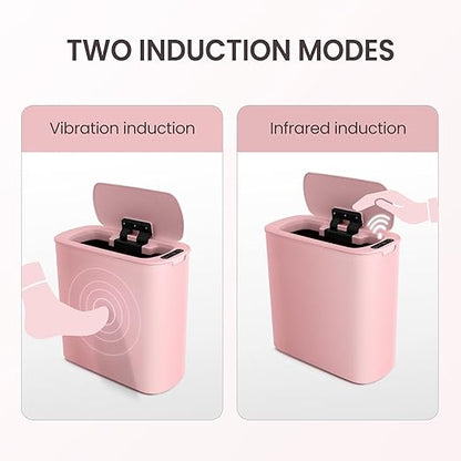 Cesun Motion Sensor Trash Can, 5 Gallon Automatic Bathroom Garbage Can with Lid, Touchless Smart Plastic Slim Wastebasket for Bathroom, Office, rv, Bedroom, Living Room, Pink