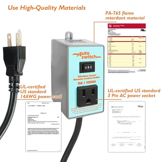 O'SKOOL Remote Control Wireless Electrical Outlet Switch, 433M Transmitter 120V Plug (Battery Included), PTA021
