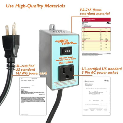 O'SKOOL Remote Control Wireless Electrical Outlet Switch, 433M Transmitter 120V Plug (Battery Included), PTA021