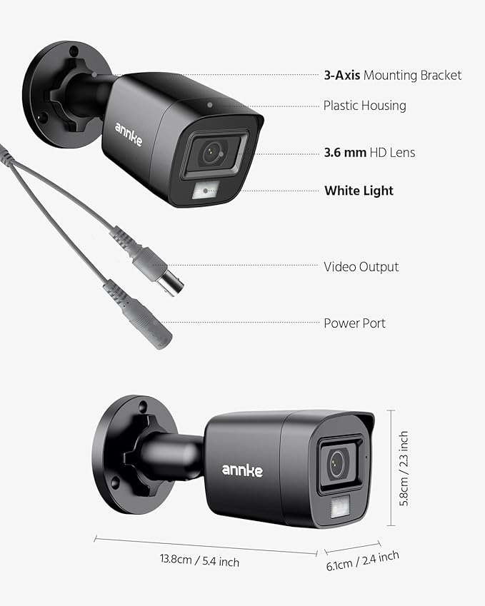 ANNKE 1080p HD-TVI Security Surveillance Camera for Home CCTV System, 2MP Bullet BNC Camera with 100 ft Super Night Vision, IP66 Surveillance Weatherproof Add–on Wired Cam