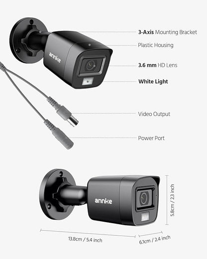 ANNKE 1080p HD-TVI Security Surveillance Camera for Home CCTV System, 2MP Bullet BNC Camera with 100 ft Super Night Vision, IP66 Surveillance Weatherproof Add–on Wired Cam