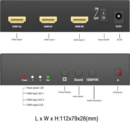 4K HDMI Multi Viewer 2 in 1 Out with Remote – Seamless Switching 2x1 Multi-viewer,2 HDMI Inputs (Devices) &1 Output (Display), Up to 4K @30Hz, 1080P for PS4,PC,DVD,Security Camera