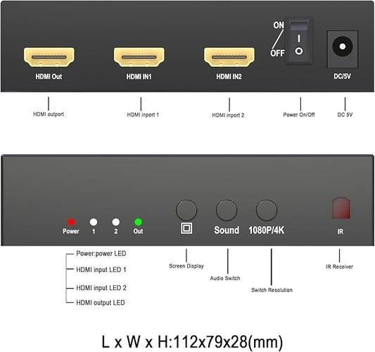 4K HDMI Multi Viewer 2 in 1 Out with Remote – Seamless Switching 2x1 Multi-viewer,2 HDMI Inputs (Devices) &1 Output (Display), Up to 4K @30Hz, 1080P for PS4,PC,DVD,Security Camera