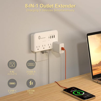 Overtop Wall Outlet Extender,Multi Plug Surge Protector,1800J