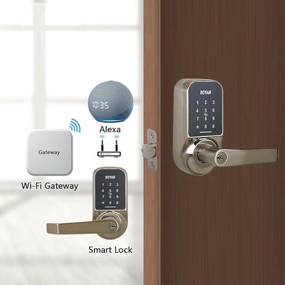 Smart Door Lock, Keyless Entry Door Lock, SCYAN X4 Handle Lock with Touchscreen Keypad Access, Auto Locking, for Home, Airbnb, Rental House (Brushed Nickel)