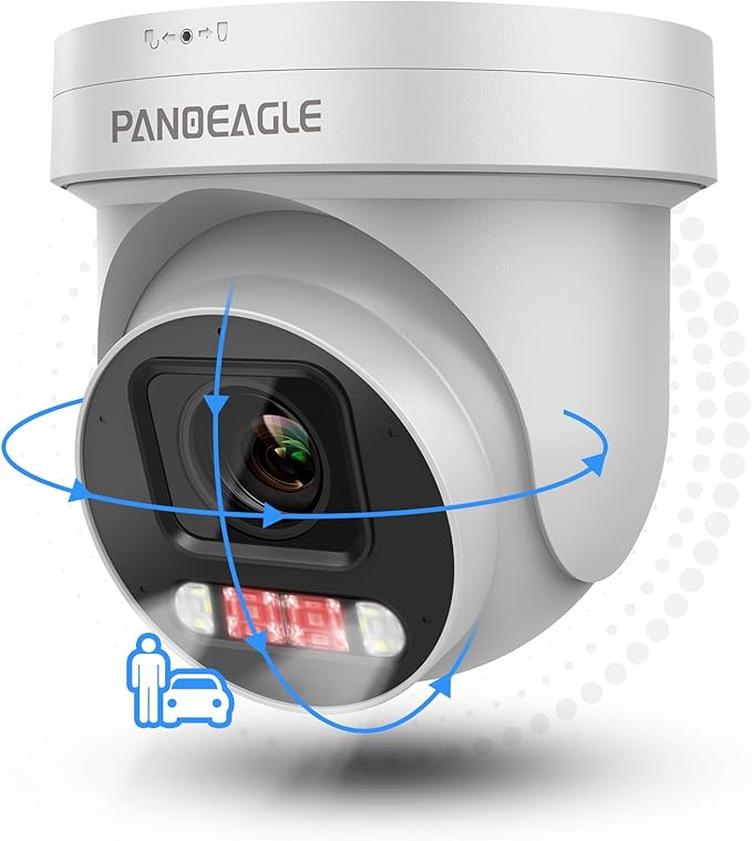 PANOEAGLE 4K AI IP POE PTZ Camera, 8MP PTZ Security Camera Outdoor,5X Optical Zoom 2.7~13.5mm Lens, 2-Way Audio, Smart Human/Vehicle Detection, Spotlight Color Night Vision,SD(512GB), IP67