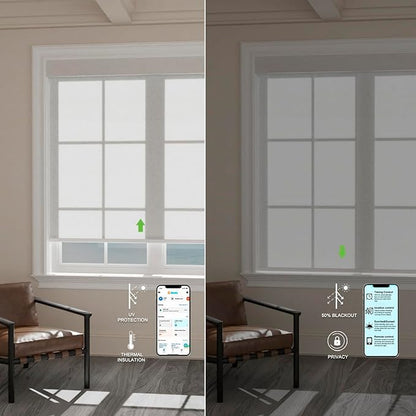 Motorized Blinds with Remote [Light Filtering] Smart Blinds Compatible with Alexa Google HomeKit, 60% Blackout Automatic Roller Shades for Indoor Windows, Customized Size, Pure White