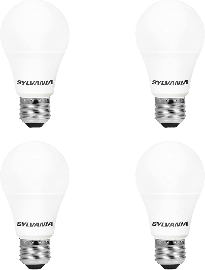 SYLVANIA LED Light Bulb, 60W Equivalent A19, Efficient 8.5W, Medium Base, Frosted Finish, 800 Lumens, Bright White - 4 Pack (79704)