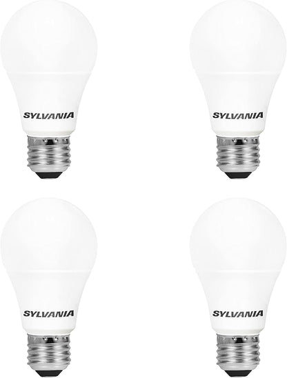 SYLVANIA LED Light Bulb, 60W Equivalent A19, Efficient 8.5W, Medium Base, Frosted Finish, 800 Lumens, Bright White - 4 Pack (79704)