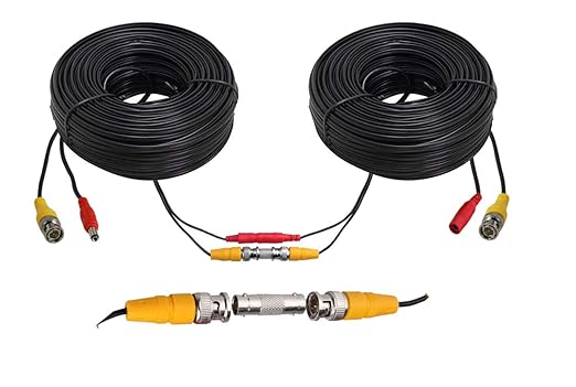 BNC Video Power Cable, 60ft All-in-One Video HD-TVI HD-CVI AHD Analog 1080p Black Premade Power Cable w/Connectors for CCTV Security Cameras - Black