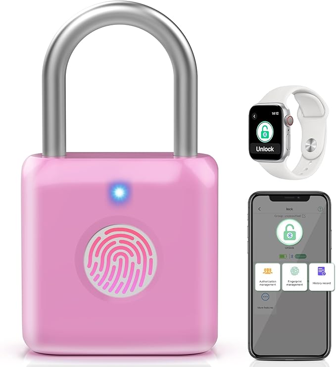 Pothunder Fingerprint Padlock, Locker Lock, Combination Lock, Fingerprint Lock with APP Unlock, USB Rechargeable, Suitable for Gym Locker, Door, Locker