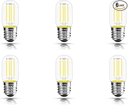2.5 in E17 Intermediate Base LED Filament Bulb 360 Lumens, 5000K Daylight White Dimmable Appliance Bulb AC 120V, UL Certified T8 Microwave Light Bulbs Under Hood for Refrigerator Stove 6Pack